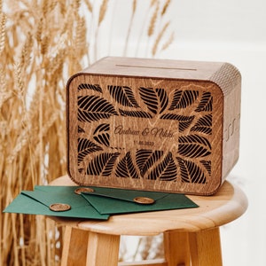 Boîte pour cartes de réception de mariage, tirelire personnalisée, boîte pour cartes de mariage avec fente, boîte en bois pour cartes, cadeau d'anniversaire personnalisé unique pour elle