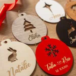 Gepersonaliseerde kerstversieringen - Scandinavisch vakantiedecor - Houten ornamenten - Rustiek kerstdecor - Kerstboomversieringen, aangepaste gunst