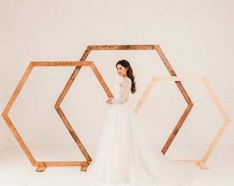 Hexagon Wedding Arch, Wooden Arch for Wedding Centerpiece, Boho Wedding Décor, Geometric Wedding Arbor, Rustic Wedding Backdrop