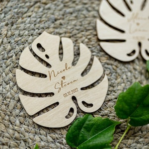 Faveurs de mariage tropicales pour le mariage sur la plage Faveurs personnalisées pour les invités en vrac Faveurs Monstera Coaster Faveurs de mariage personnalisées image 7