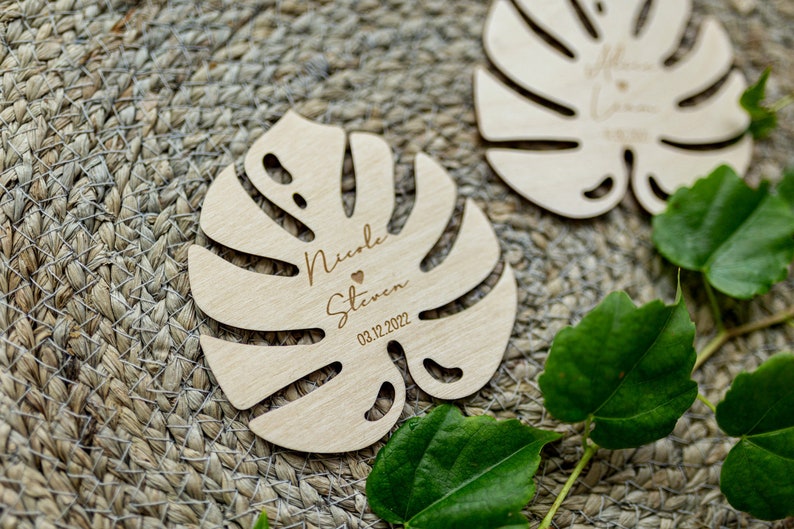 Faveurs de mariage tropicales pour le mariage sur la plage Faveurs personnalisées pour les invités en vrac Faveurs Monstera Coaster Faveurs de mariage personnalisées image 7