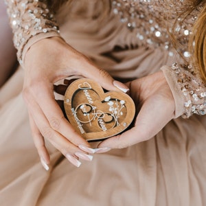 Personalized Heart-Shaped Wedding Ring Box with Glass Lid, Custom Engagement Gift for Couple