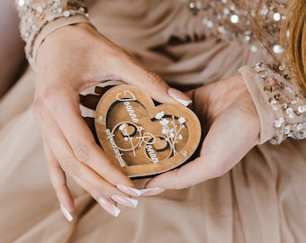 Trauringbox mit Glasdeckel, individuelle sechseckige Ringträgerbox, personalisierte Hochzeitszeremonie-Ringbox aus Acryl, Ringträgerkissen