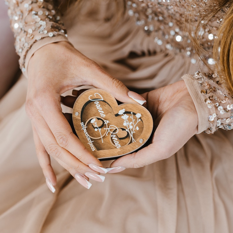 Wedding Ring Box with Glass Lid, Custom Hexagon Ring bearer box, Personalized Wedding Ceremony Acrylic Ring Box, Ring Bearer Pillow image 1