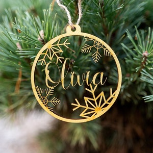 Custom Name Holiday Décor Christmas Tree Ornaments Nordic Holiday Décor Personalized Christmas Ornaments Laser Cut Wood Snowflakes image 1