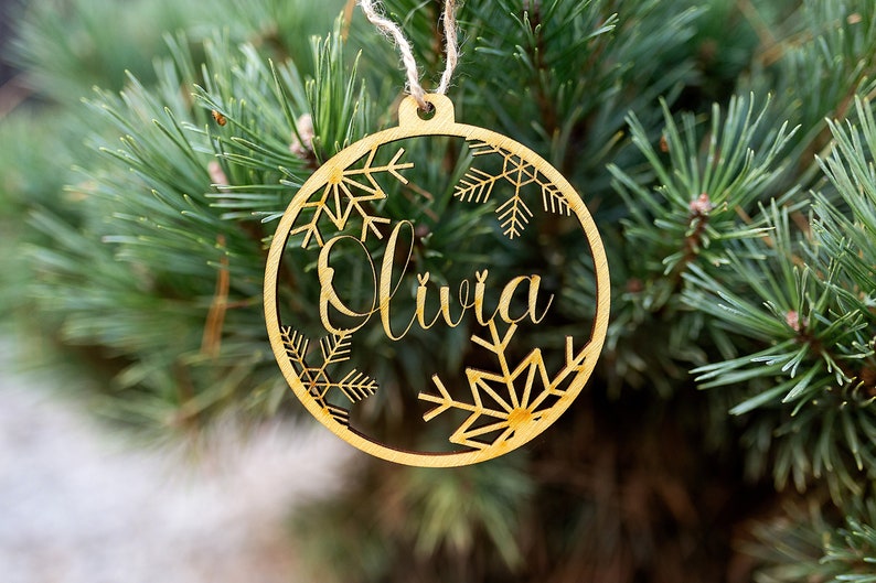 Custom Name Holiday Décor Christmas Tree Ornaments Nordic Holiday Décor Personalized Christmas Ornaments Laser Cut Wood Snowflakes image 1