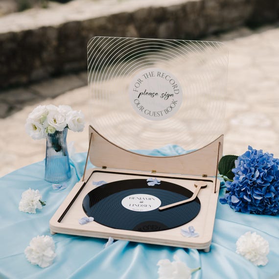 Custom Vinyl Record Wedding Guest Book Alternative: Retro Music Theme