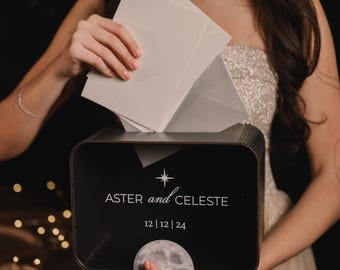 Celestial Wedding Card Box: Personalized Moon & Stars Decor