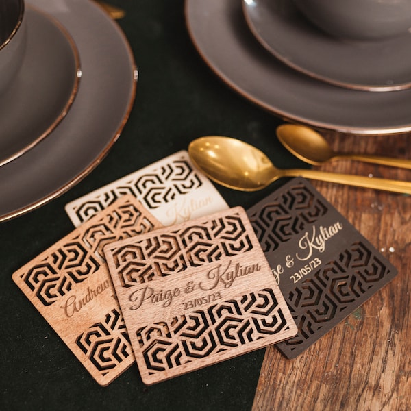 Engraved Wedding Coaster Favors: Rustic Bulk Party Decor