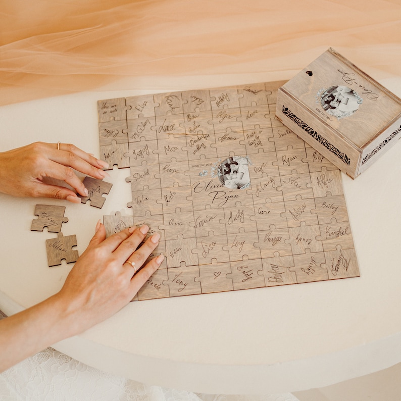 Puzzle alternatif de livre d'or de mariage avec photo, boîte de puzzle d'image personnalisée, puzzle en bois, puzzle de mariage avec boîte, cadeau d'anniversaire image 3
