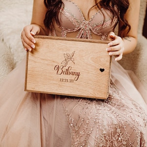 Houten foto-aandenkendoos, aangepaste geschenkdoos, gepersonaliseerde herinneringsdoos bruiloft, uniek cadeau voor stel, cadeau huwelijksverjaardag