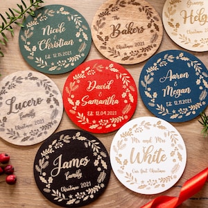 Personalized Wedding Favor Coasters: Rustic Wooden Christmas Ornaments