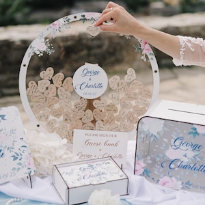 Libro de visitas de boda con flores y caja de tarjetas, libro de visitas alternativo para bodas vintage, libro de visitas para bodas inspirado en la era de la regencia, decoración elegante para bodas