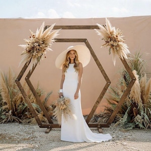 Hexagon-Hochzeitsbogen: Hölzerner Backdrop-Rahmen, wieder zusammengebautes Dekor