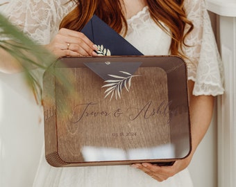 Boîte personnalisée pour cartes de mariage avec verre acrylique, boîte en bois pour cartes et cadeaux, boîte mémoire de mariage pour cartes de voeux, mariage minimaliste