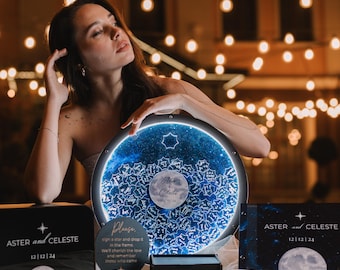 Starry Night Wedding Guest Book Alternative Sign with LED Light, Moon & Stars Galaxy Theme Wedding Decor, Blue Wedding Entrance Welcome Sign