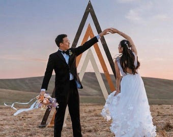Triangle Wedding Arch: Rustic Alder Wood Geometric Arbor