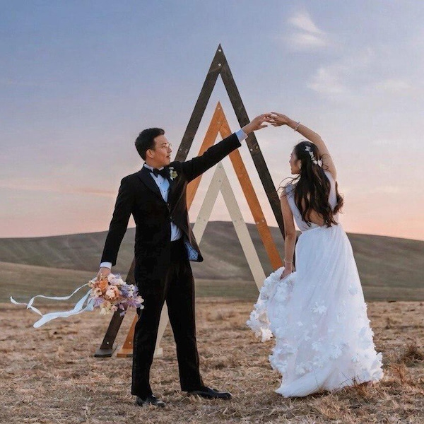 Triangle Wedding Arch: Rustic Alder Wood Geometric Arbor