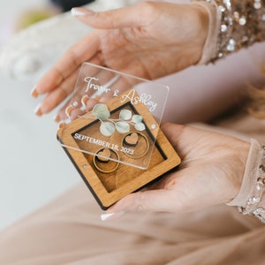 Wedding Ring Box with Glass Lid, Custom Hexagon Ring bearer box, Personalized Wedding Ceremony Acrylic Ring Box, Ring Bearer Pillow image 8