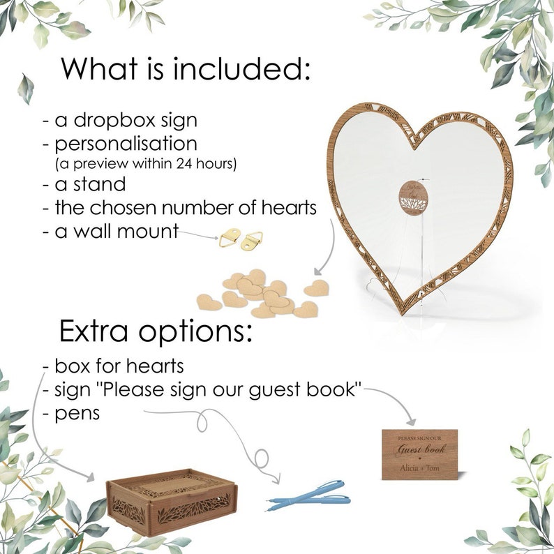 Wedding Guest Book Alternative, Drop Box Wedding Sign with Hearts, Personalized Wedding Guestbook, Rustic Wedding Décor, Bridal Shower Sign image 5