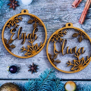 Custom Name Holiday Décor Christmas Tree Ornaments Nordic Holiday Décor Personalized Christmas Ornaments Laser Cut Wood Snowflakes Gold