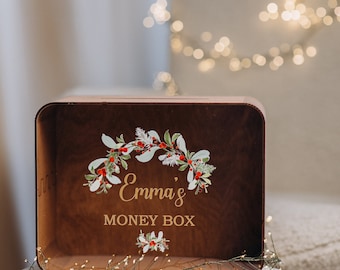 Christmas Wedding Card Box, Personalized Winter Wedding Money Box, Christmas Box Gift for Boyfriend, Travel Fond Box for Husband and Wife