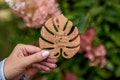Monstera Wedding Favors: Engraved Wood Coasters, Tropical Beach Theme product logo