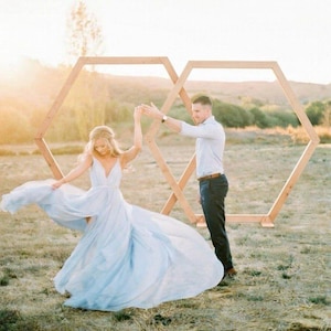 Hexagon Wedding Arch: Rustic Wooden Arbor, Geometric Backdrop