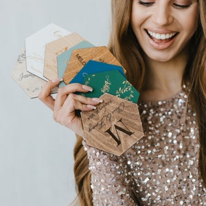 Bomboniere per gli ospiti in grandi quantità - Bomboniere rustiche per sottobicchieri per matrimoni - Sottobicchieri esagonali - Bomboniere personalizzate per matrimoni - Sottobicchieri per bevande