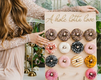 Donut Wall Display for Wedding Party, Bridal Shower Table Decor, Custom Pastry Display for Rustic Wedding, Donut Stand with Funny Quotes