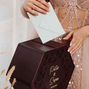 Wedding Box for Cards, Wedding Card Box Hexagon, Personalized Wedding Advice Cards Box, Custom Wooden Gift Card Box with Slot for Envelopes image 9