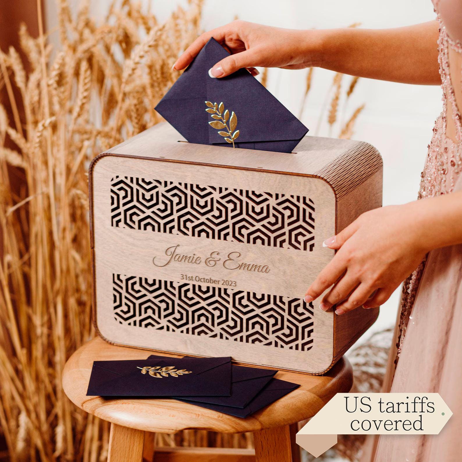 Boîte à Cartes De Mariage Bois Et Acrylique – Fenêtre Transparente, Design Rustique - 7