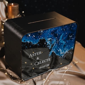 Black Galaxy trouwkaartdoos, gepersonaliseerde sterrennachtkaarten en cadeaus feestdecor, in de sterren geschreven doos trouwkaarten en cadeaus