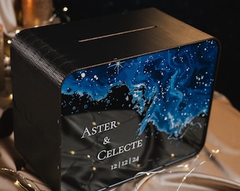 Black Galaxy Wedding Card Box, Personalized Starry Night Cards & Gifts Party Decor, Written in the Stars Wedding Cards and Gifts Box