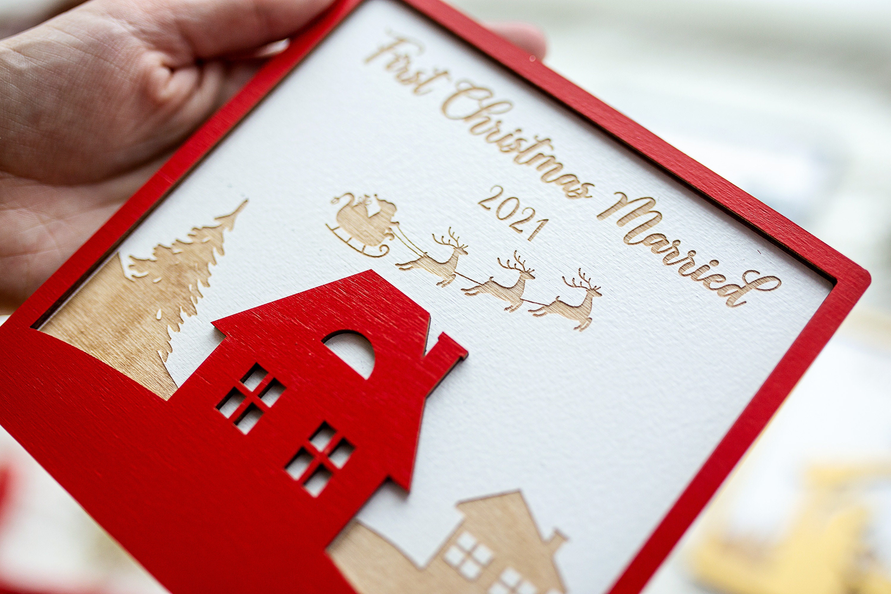 Rustikale Weihnachtskarte aus Holz: Personalisierte Weihnachtsdekoration -  Etsy Österreich, image size:3000x2000