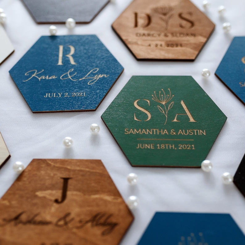 Wedding Favors for Guests in Bulk Rustic Wedding Favors Laser Cut Drink Coasters Favors for Wedding Personalized Coasters Set image 5