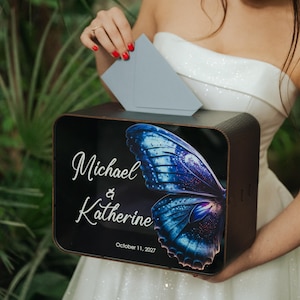Boîte pour cartes de mariage aile de papillon avec fente, contenant personnalisé pour enveloppes et cadeaux, décoration de fête nuptiale de douche, boîte de mariage de destination