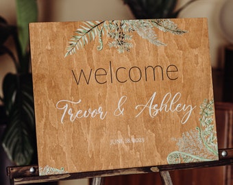 Welcome Wedding Sign Floral for Modern Wedding Décor, Wooden Wedding Sign, Personalized Bridal Shower Welcome Sign, Bachelorette Party Sign