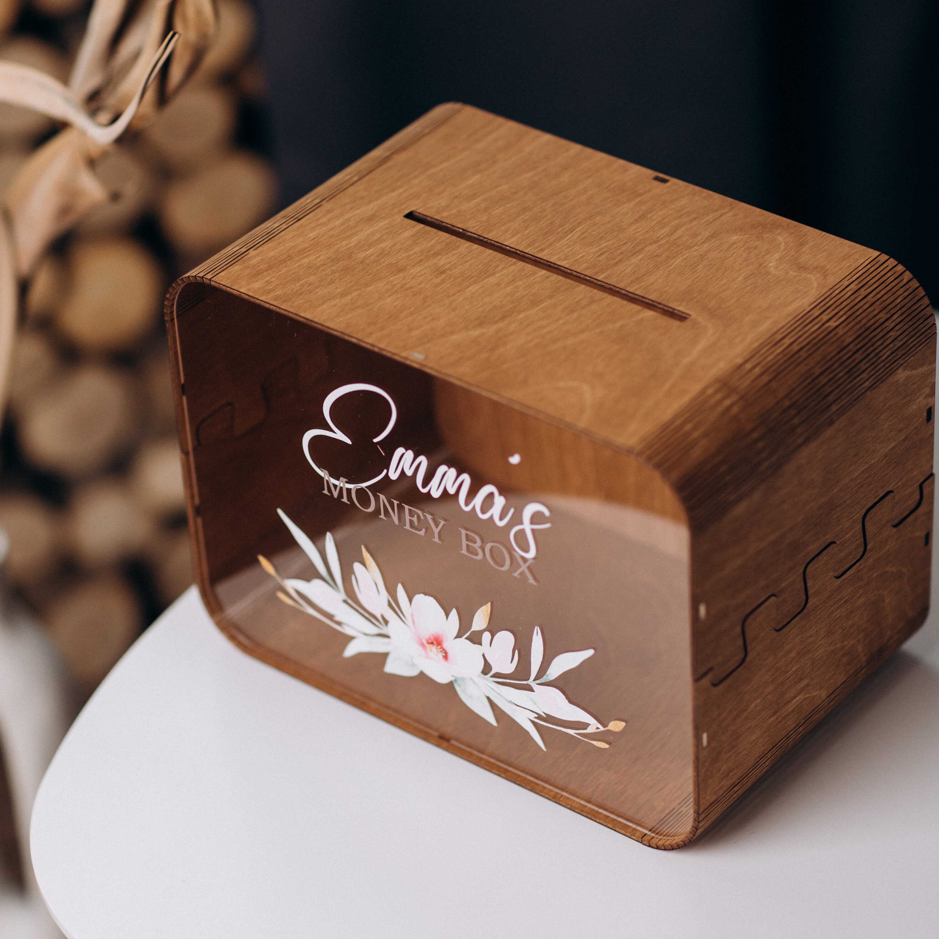 Tirelire/Porte-Cartes De Noël En Bois 18x9cm | Décoration De Vacances Rouge