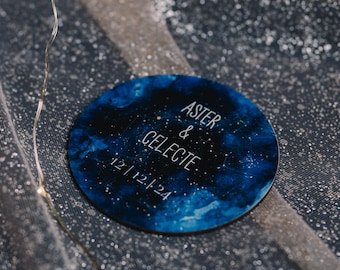 Personalized Celestial Wedding Coasters: Starry Night Guest Favors