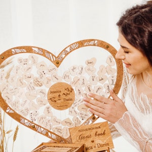 Personalized Wedding Guest Book Alternative: Acrylic Heart, Wood Frame