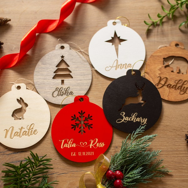 Adornos de Navidad personalizados - Favores de boda de invierno - Decoración de vacaciones nórdica - Decoración de Navidad rústica - Decoraciones de árboles de Navidad