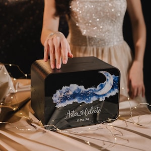 Celestial-huwelijkskaartdoos met sleuf, melkwegthema-doos bruiloftkaarten en cadeaus, sterrenhemel bruiloftsdecor, aangepast huwelijkscadeau, dierenriem bruiloftsdoos