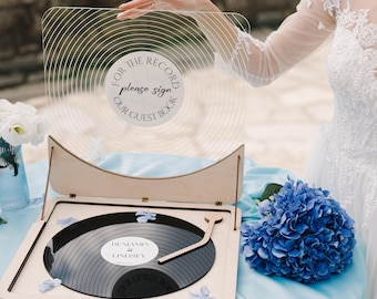 Wedding Record Guest Book Sign with Vinyl Record Player Decorative Stand, Music Wedding Gift, Creative Wedding Guestbook Alternative