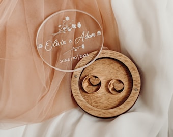 Personalized Wedding Ring Box: Rustic Ring Pillow with Glass Cover, Engagement Gift