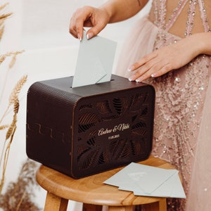 Caixa de cartão de casamento com slot, cartões e caixa de presentes para casamento rústico, caixa de cartão personalizada, presente de casamento para casal, caixa de dinheiro de madeira