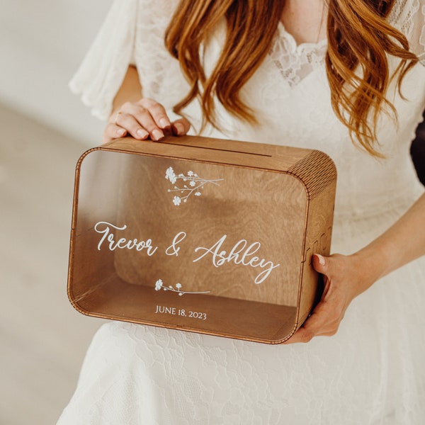 Hochzeitskartenbox mit Acrylglas, personalisierte Abschlusskartenbox, moderne Hochzeitskartenbox, Boho-Hochzeitsdekor, Kartensammelbox