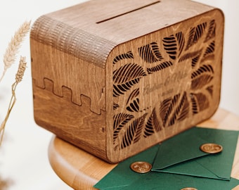Rustic Wedding Card Box with Slot: Personalized Rustic Wooden Keepsake
