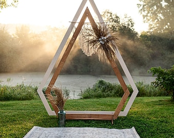 Rustic Alder Wood Wedding Arch: Diamond-Shaped Arbor Backdrop