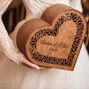 Wedding Card Box with Personalization, Wooden Heart Shaped Greeting Cards and Gifts Box, Quinceanera Card Box, Unique Rustic Wedding Gift